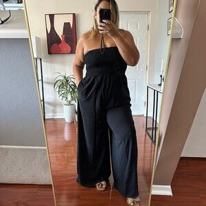 Wild Fable Women's Wide Leg Jumpsuit Strapless Off Shoulder Black Plus Size